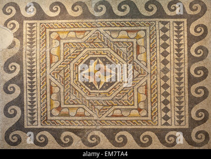 Roman polychrome mosaic of Century VI AC with geometrical shapes Stock Photo