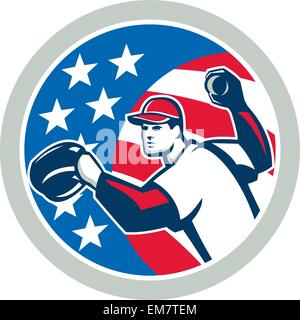 American Baseball Pitcher Throwing Ball Retro Stock Vector