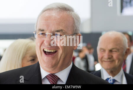 FILE - A file picture dated 13 May 2014 shows Volkswagen CEO Martin Winterkorn (C), chairman of the supervisory board at Volkswagen, Ferdinand Piech, and his wife, VW supervisory board member Ursula Piech, arriving to the Volkswagen AG shareholder's meeting in Hanover, Germany. Winterkorn remains in office as the chairman of VW. Photo: JULIAN STRATENSCHULTE/dpa Stock Photo