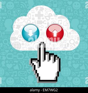 Cloud computing button and cursor hand. Stock Vector