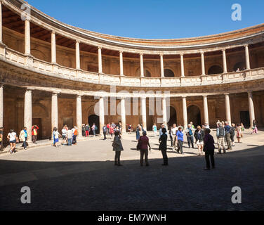 Courtyard inside the Palacio de Carlos V, Palace of Charles V, Alhambra complex, Granada, Spain Stock Photo