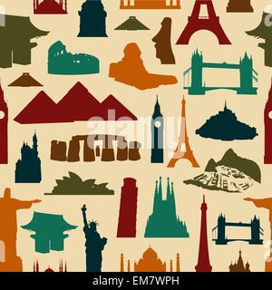 World landmark silhouettes pattern Stock Vector