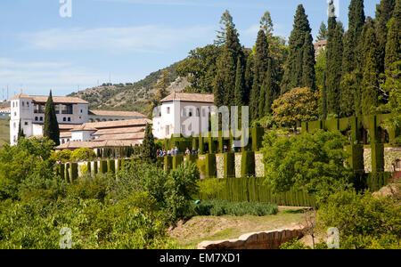 Generalife gardens and summer palace buildings, Alhambra, Granada, Spain Stock Photo