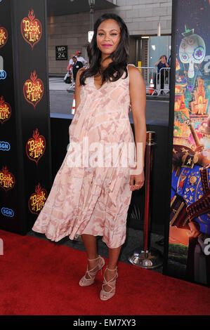 Los Angeles premiere of 'The Book of Life' held at Regal Cinemas LA Live - Arrivals  Featuring: Zoe Saldana Where: Los Angeles, California, United States When: 12 Oct 2014 Stock Photo