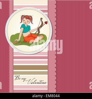 young pretty girl with cupid bow. valentine's day cardy Stock Vector