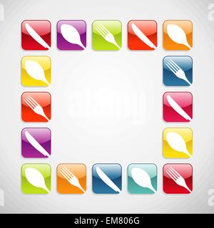 Rounded square cutlery web icons background Stock Vector