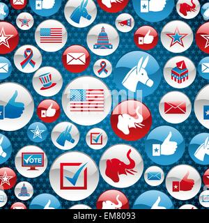 USA elections icons glossy buttons pattern Stock Vector