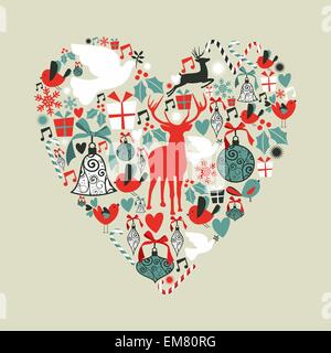 Christmas icons in love heart Stock Vector