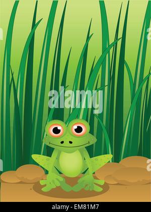cartoon frog with grass background Stock Vector