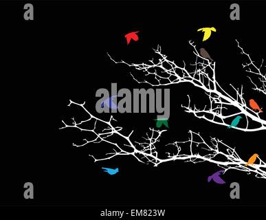 tree silhouette with birds flying Stock Vector