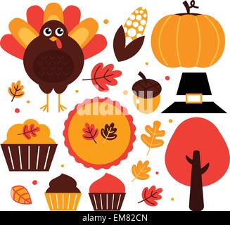 Colorful thanksgiving design elements isolated on white Stock Vector