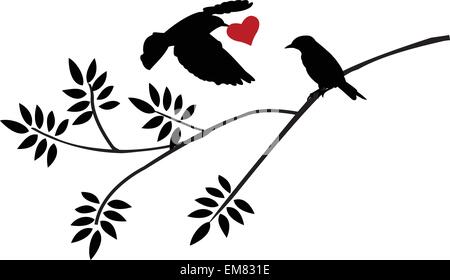 tree silhouette with bird flying Stock Vector