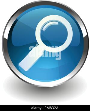 Glossy Icon for Web with magnifying glass Stock Vector