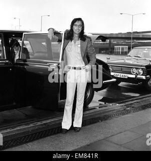 American rock singer Alice Cooper arrives in London ahead of his tour. 15th March 1974. Stock Photo