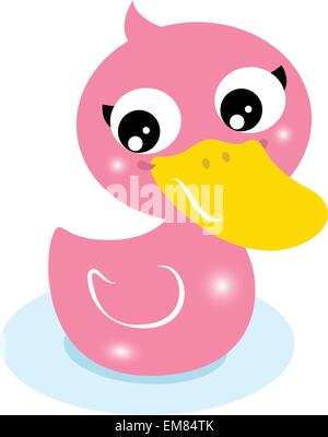 Cute little pink rubber duck isolated on white Stock Vector