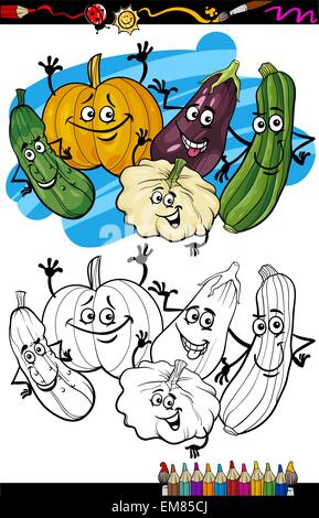 vegetables group cartoon for coloring book Stock Vector