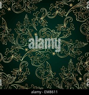 Floral vintage seamless pattern on green background Stock Vector