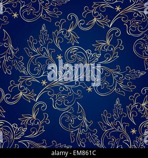 Floral vintage seamless pattern on blue background Stock Vector