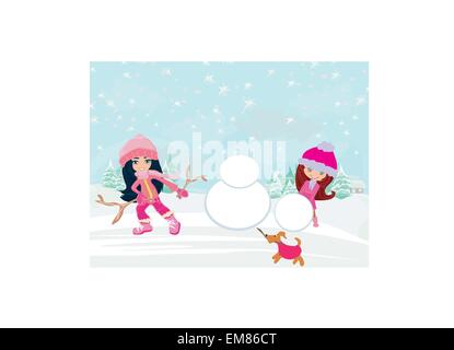 Children building a snowman Stock Vector