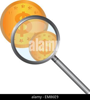 magnifying glass with coins Stock Vector