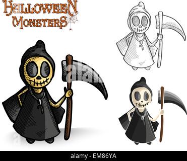 Halloween monsters spooky reaper illustration EPS10 file Stock Vector