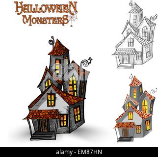 Halloween monsters haunted house illustration EPS10 file Stock Vector