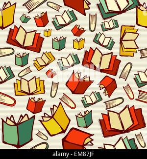 Back to school education cartoon books seamless pattern backgrou Stock Vector