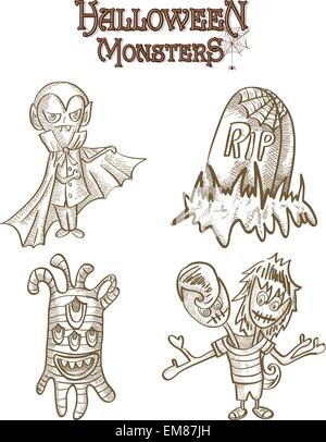 Halloween Monsters spooky characters set EPS10 file Stock Vector
