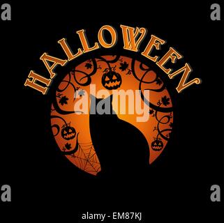 Happy Halloween text spooky forest and black cat  EPS10 file. Stock Vector