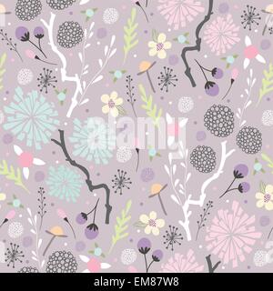 Seamless floral pattern. Background with flowers and leafs. Stock Vector