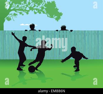 Boys playing in the garden Stock Vector