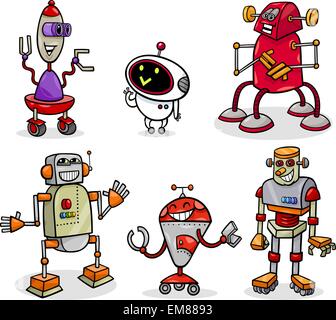 robots or droids cartoon illustration set Stock Vector