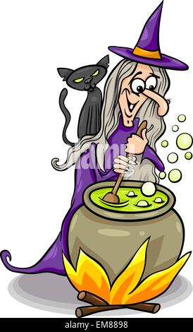 witch casting a spell cartoon illustration Stock Vector