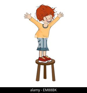 funny little boy perched on chair Stock Vector