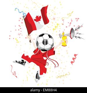 Canada Soccer Fan with Ball Head. Stock Vector