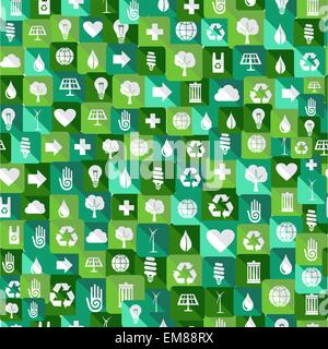Green environment icons seamless pattern background Stock Vector