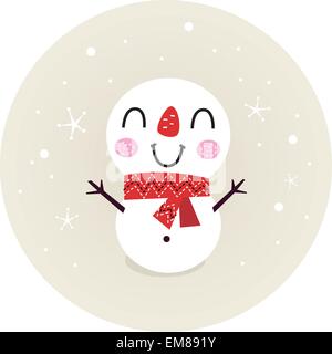 Cute retro Snowman in circle isolated on beige Stock Vector