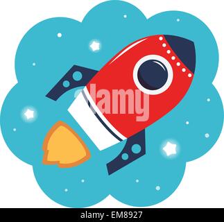 Colorful cartoon Rocket in space isolated on white Stock Vector