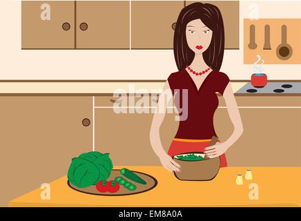 housewife cooking in kitchen Stock Vector