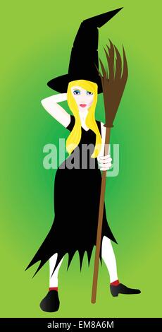 Halloween witch broomstick isolated on white background. Flat vector ...
