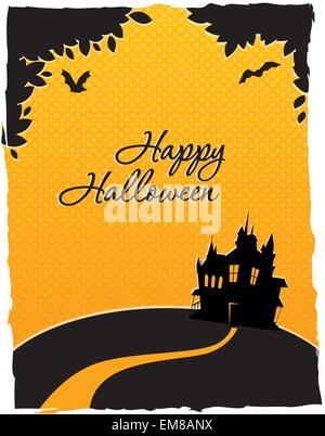 Happy halloween card with castle Stock Vector