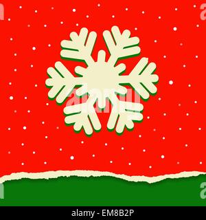 Red and green torn paper background with snowflake for Christmas. Stock Vector