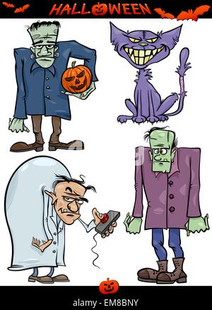 Halloween Cartoon Creepy Themes Set Stock Vector