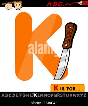 letter k with knife cartoon illustration Stock Vector