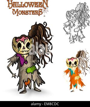Halloween monsters scary cartoon rotten zombie EPS10 file. Stock Vector