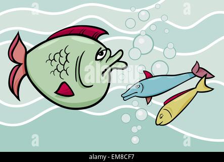 big fish in the sea cartoon illustration Stock Vector