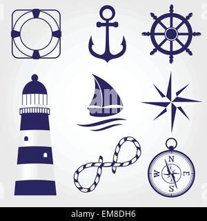 Set of vintage nautical labels, icons and design elements Stock Vector