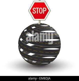 3D roads and stop sign Stock Vector