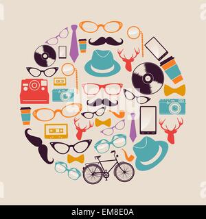 Vintage hipsters icons circle. Stock Vector