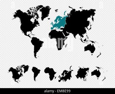Black silhouette isolated World map EPS10 vector file Stock Vector ...